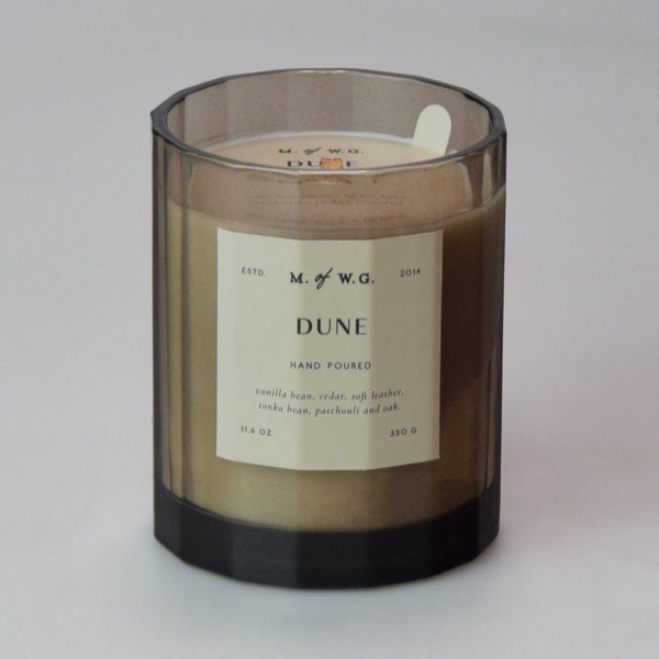 Candle with a label on a gray background