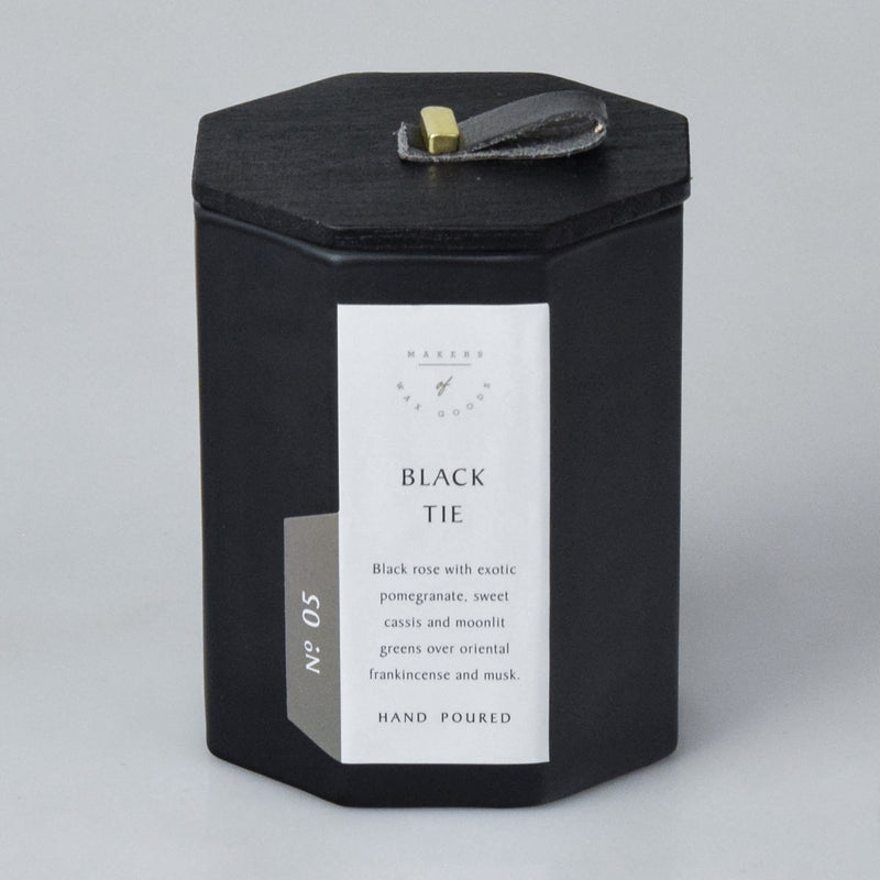 Black shop tie candle